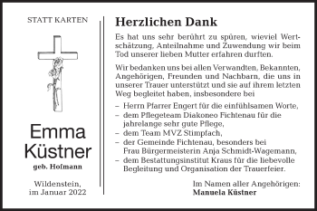 Traueranzeige von Emma Küstner von Hohenloher Tagblatt