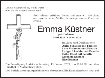 Traueranzeige von Emma Küstner von Hohenloher Tagblatt