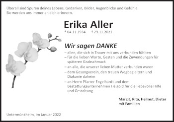 Traueranzeige von Erika Aller von Haller Tagblatt