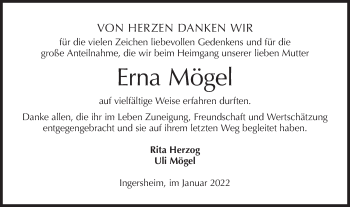 Traueranzeige von Erna Mögel von Hohenloher Tagblatt