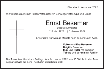 Traueranzeige von Ernst Besemer von NWZ Neue Württembergische Zeitung