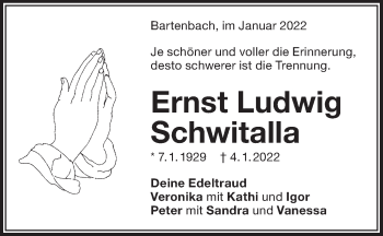 Traueranzeige von Ernst Ludwig Schwitalla von NWZ Neue Württembergische Zeitung