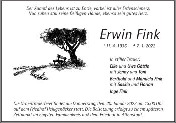 Traueranzeige von Erwin Fink von Geislinger Zeitung