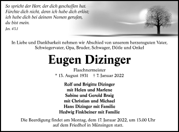 Traueranzeige von Eugen Dizinger von Alb-Bote/Metzinger-Uracher Volksblatt