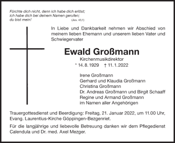 Traueranzeige von Ewald Großmann von NWZ Neue Württembergische Zeitung