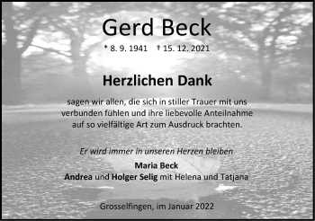 Traueranzeige von Gerd Beck von Metzinger-Uracher Volksblatt