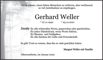 Traueranzeige von Gerhard Weller von Haller Tagblatt