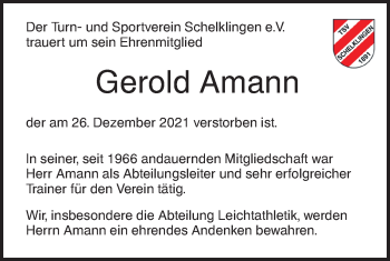 Traueranzeige von Gerold Amann von Ehinger Tagblatt