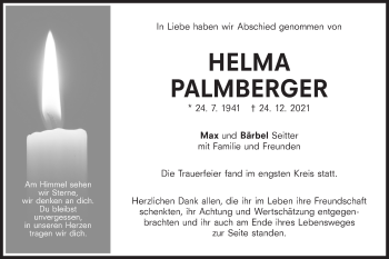 Traueranzeige von Helma Palmberger von NWZ Neue Württembergische Zeitung