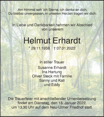 Traueranzeige von Helmut Erhardt von SÜDWEST PRESSE Ausgabe Ulm/Neu-Ulm