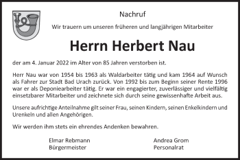 Traueranzeige von Herbert Nau von Metzinger-Uracher Volksblatt