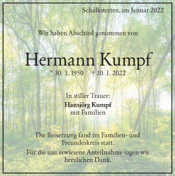 Traueranzeige von Hermann Kumpf von Geislinger Zeitung