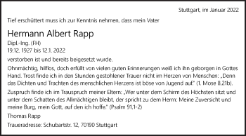 Traueranzeige von Hermann Albert Rapp von NWZ Neue Württembergische Zeitung