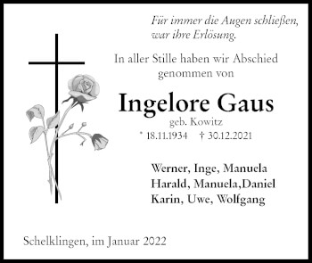 Traueranzeige von Ingelore Gaus von Ehinger Tagblatt