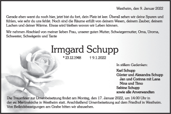 Traueranzeige von Irmgard Schupp von Haller Tagblatt