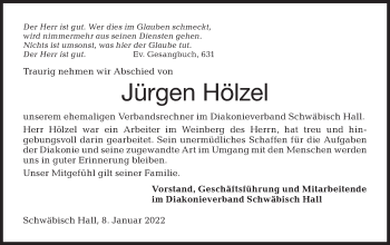 Traueranzeige von Jürgen Hölzel von Rundschau Gaildorf