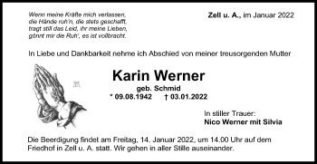 Traueranzeige von Karin Werner von NWZ Neue Württembergische Zeitung