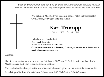 Traueranzeige von Karl Trumpp von Hohenloher Tagblatt