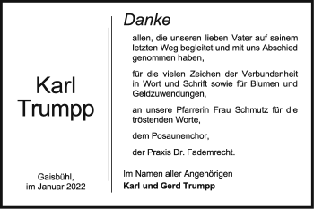 Traueranzeige von Karl Trumpp von Hohenloher Tagblatt