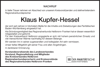 Traueranzeige von Klaus Kupfer-Hessel von Haller Tagblatt