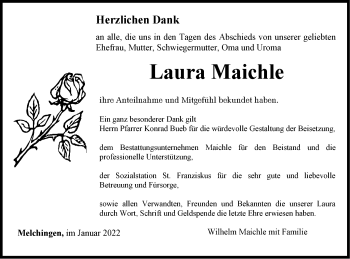 Traueranzeige von Laura Maichle von Metzinger-Uracher Volksblatt