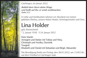 Traueranzeige von Lina Holder von Alb-Bote/Metzinger-Uracher Volksblatt