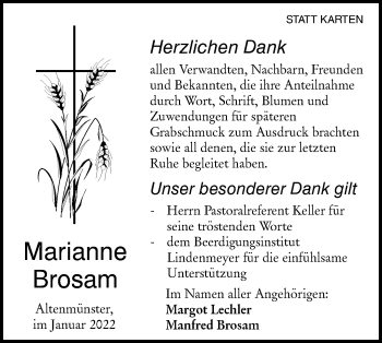 Traueranzeige von Marianne Brosam von Hohenloher Tagblatt