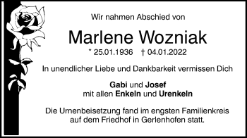 Traueranzeige von Marlene Wozniak von SÜDWEST PRESSE Ausgabe Ulm/Neu-Ulm