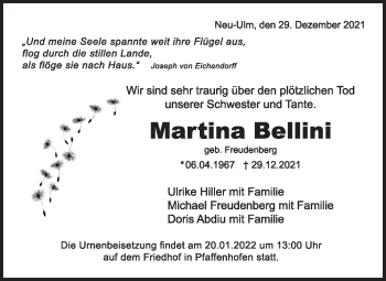 Traueranzeige von Martina Bellini von SÜDWEST PRESSE Ausgabe Ulm/Neu-Ulm