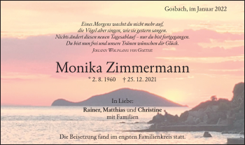 Traueranzeige von Monika Zimmermann von Geislinger Zeitung