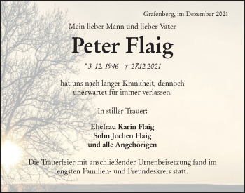 Traueranzeige von Peter Flaig von Metzinger-Uracher Volksblatt