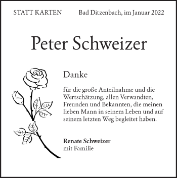 Traueranzeige von Peter Schweizer von Geislinger Zeitung