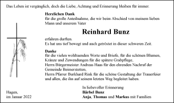 Traueranzeige von Reinhard Bunz von SÜDWEST PRESSE Ausgabe Ulm/Neu-Ulm