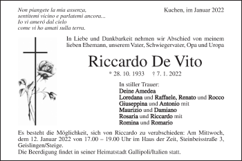 Traueranzeige von Riccardo De Vito von Geislinger Zeitung