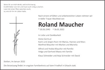 Traueranzeige von Roland Maucher von SÜDWEST PRESSE Ausgabe Ulm/Neu-Ulm