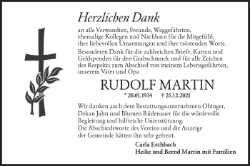 Traueranzeige von Rudolf Martin von Hohenloher Tagblatt