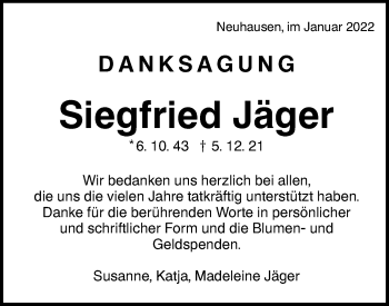 Traueranzeige von Siegfried Jäger von Metzinger-Uracher Volksblatt