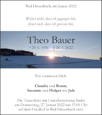 Traueranzeige von Theo Bauer von Geislinger Zeitung