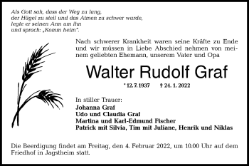 Traueranzeige von Walter Rudolf Graf von Hohenloher Tagblatt