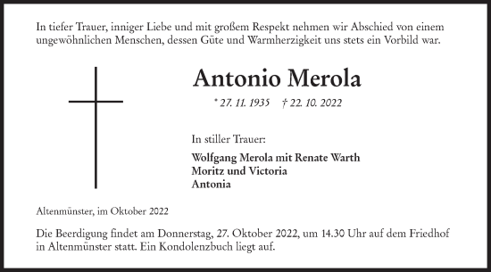 Traueranzeige von Antonio Merola von Hohenloher Tagblatt