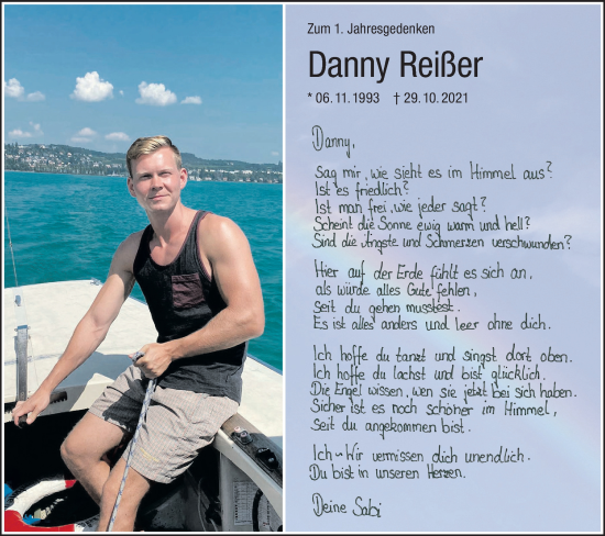 Traueranzeige von Danny Reißer von SÜDWEST PRESSE Ausgabe Ulm/Neu-Ulm