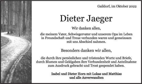 Traueranzeige von Dieter Jaeger von Rundschau Gaildorf