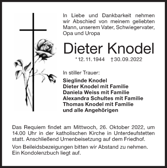 Traueranzeige von Dieter Knodel von Hohenloher Tagblatt