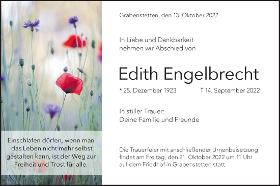 Traueranzeige von Edith Engelbrecht von Metzinger-Uracher Volksblatt