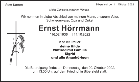 Traueranzeige von Ernst Hörrmann von Haller Tagblatt