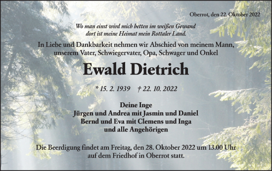 Traueranzeige von Ewald Dietrich von Rundschau Gaildorf