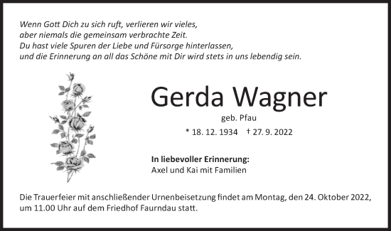 Traueranzeige von Gerda Wagner von NWZ Neue Württembergische Zeitung