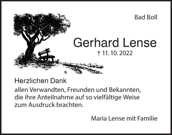 Traueranzeige von Gerhard Lense von NWZ Neue Württembergische Zeitung