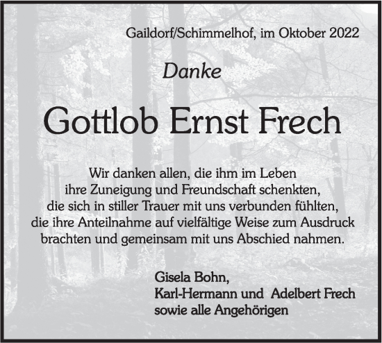 Traueranzeige von Gottlob Ernst Frech von Hohenloher Tagblatt