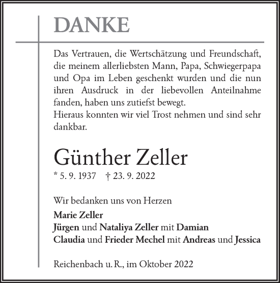 Traueranzeige von Günther Zeller von NWZ Neue Württembergische Zeitung